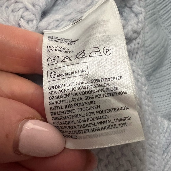 H&M Chunky Cable Knit Sweater Baby Blue Women's Size Small Mock Neck Long Sleeve - Picture 3 of 5